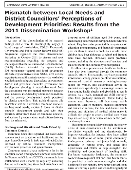 Mismatch between Local Needs and District Councillors’ Perceptions of Development Priorities: Results from the 2011 Dissemination Workshop