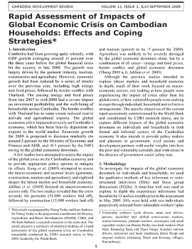 Rapid Assessment of Impacts of Global Economic Crisis on Cambodian Households: Effects and Coping Strategies