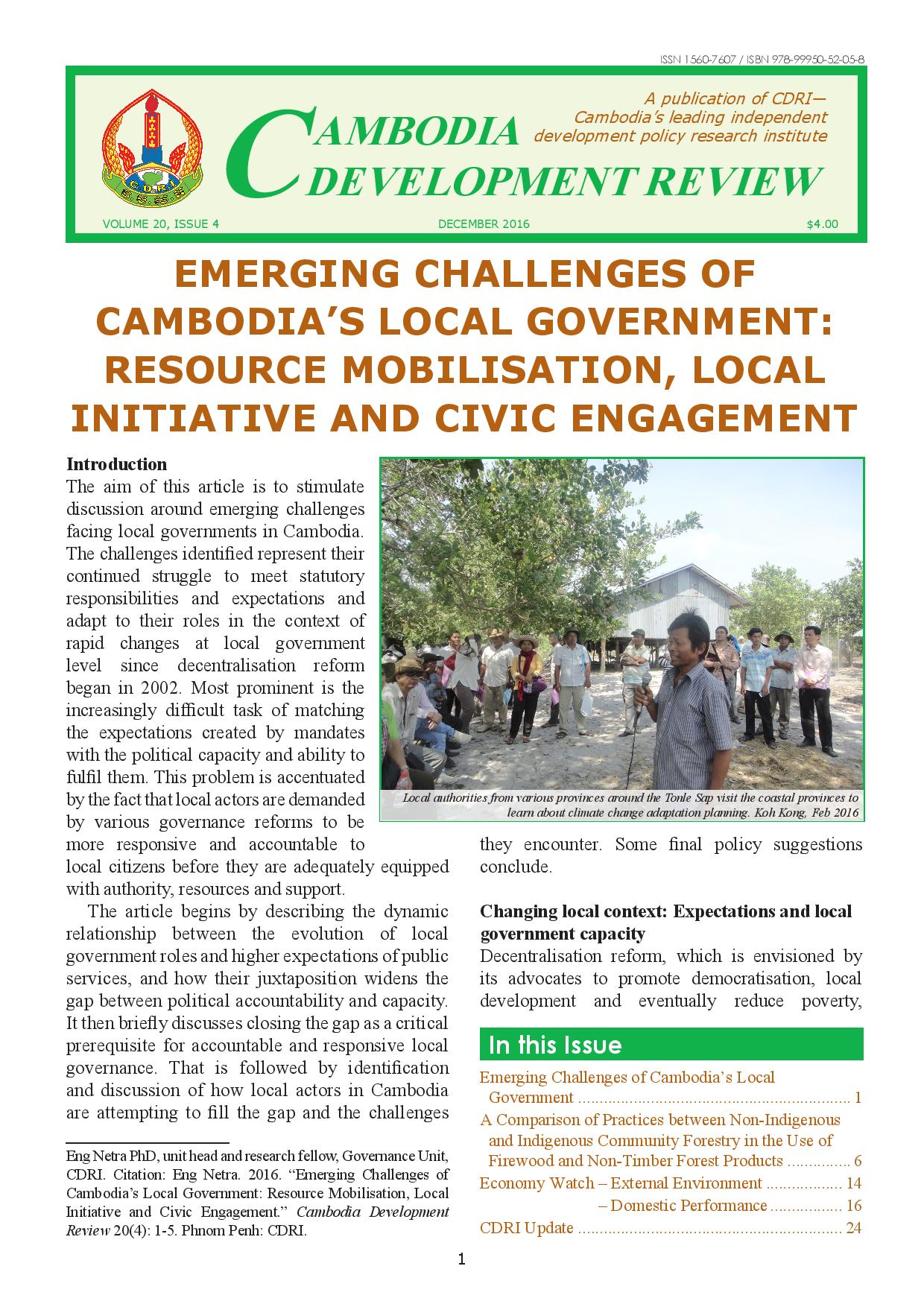 Emerging Challenges of Cambodia’s Local Government: Resource Mobilisation, Local Initiative and Civic Engagement