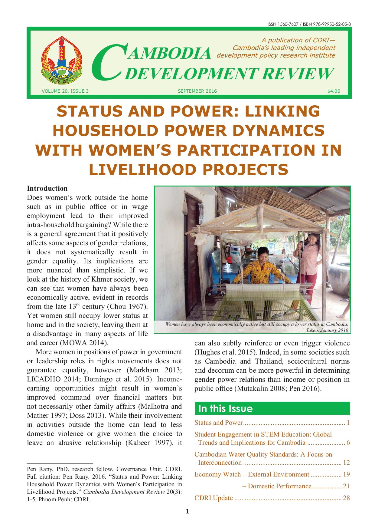 Status and Power: Linking Household Power Dynamics with Women’s Participation in Livelihood Projects