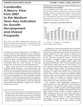 Cambodia: A Macro View from 2007 to the Medium Term–Key Indicators for Growth, Development and Shared Prosperity
