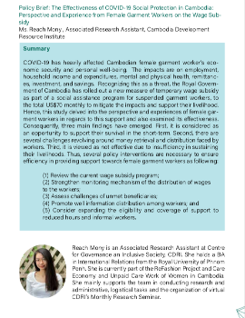 The Effectiveness of COVID-19 Social Protection in Cambodia: Perspective and Experience from Female Garment Workers on the Wage Subsidy