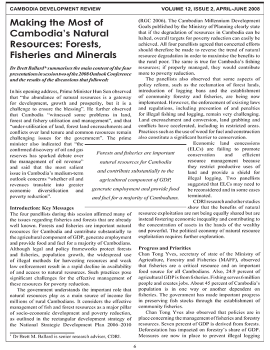 Making the Most of Cambodia’s Natural Resources: Forests, Fisheries and Minerals