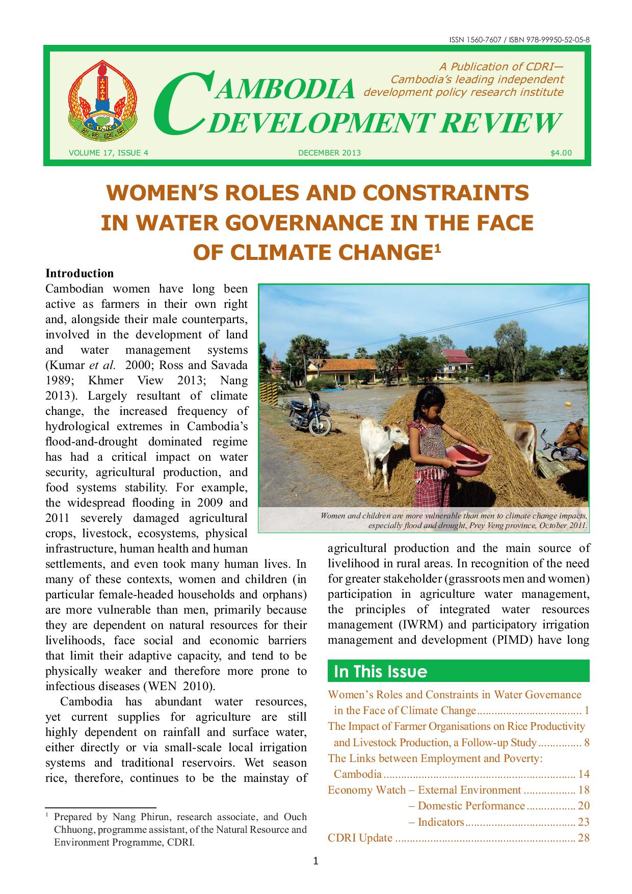 Women’s Roles and Constraints in Water Governance in the Face of Climate Change