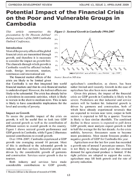 Potential Impact of the Financial Crisis on the Poor and Vulnerable Groups in Cambodia