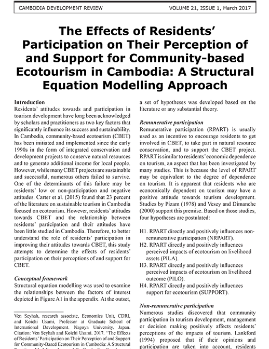 The Effects of Residents’ Participation on Their Perception of and Support for Community-based Ecotourism in Cambodia: A Structural Equation Modelling Approach