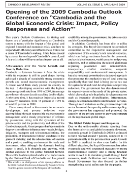 Opening of the 2009 Cambodia Outlook Conference on “Cambodia and the Global Economic Crisis: Impact, Policy Responses and Action”