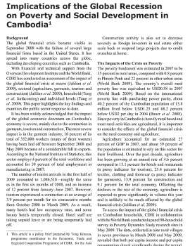 Implications of the Global Recession on Poverty and Social Development in Cambodia