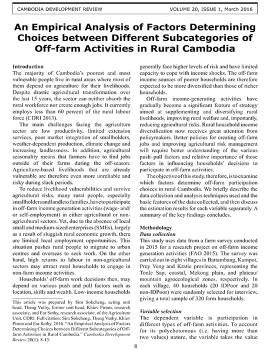 An Empirical Analysis of Factors Determining Choices between Different Subcategories of Off-farm Activities in Rural Cambodia