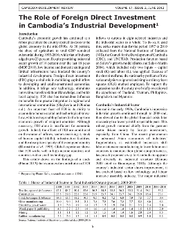 The Role of Foreign Direct Investment in Cambodia’s Industrial Development