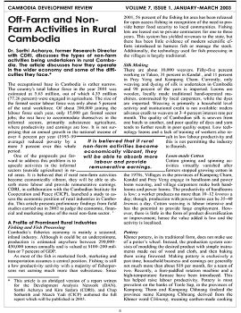 Off-Farm and Non- Farm Activities in Rural Cambodia