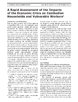 A Rapid Assessment of the Impacts of the Economic Crisis on Cambodian Households and Vulnerable Workers