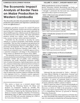 The Economic Impact Analysis of Border Fees on Maize Production in Western Cambodia