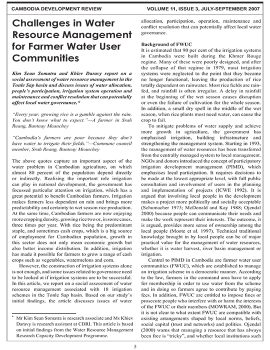 Challenges in Water Resource Management for Farmer Water User Communities