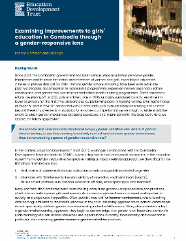 Examining Improvements to Girls’ Education in Cambodia Through a Gender-Responsive Lens