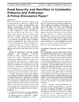 Food Security and Nutrition in Cambodia: Patterns and Pathways A Policy Discussion Paper1