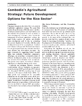 Cambodia’s Agricultural Strategy: Future Development Options for the Rice Sector1