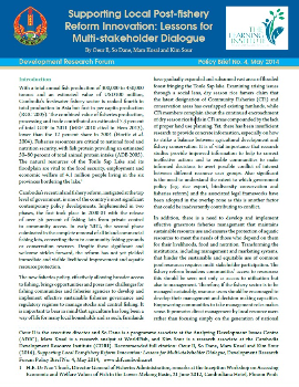 Supporting Local Post-fishery Reform Innovation: Lessons for Multi-stakeholder Dialogue