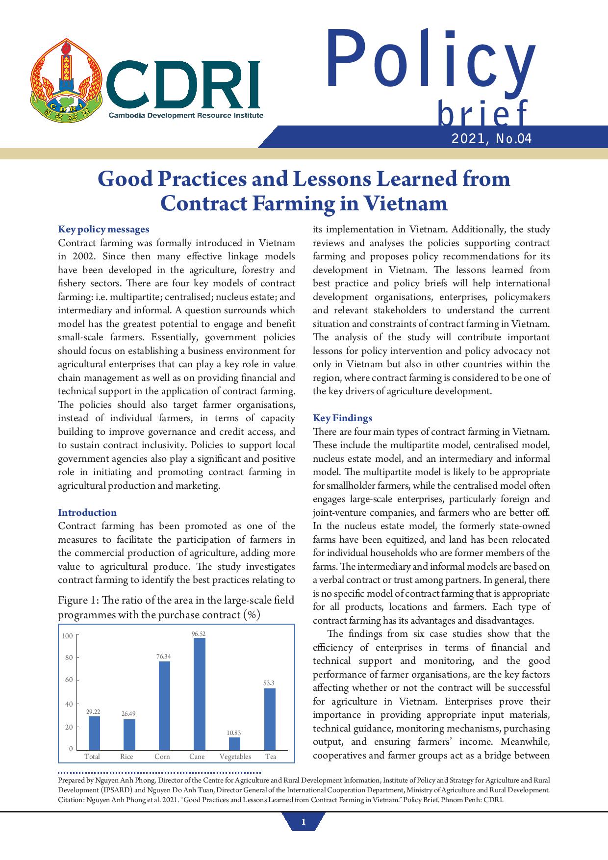 Good Practices and Lessons Learned from  Contract Farming in Vietnam