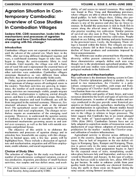 Agrarian Situation in Contemporary Cambodia: Overview of Case Studies in Cambodian Villages