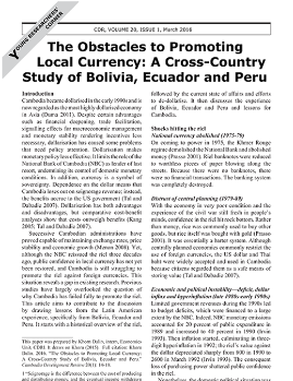 The Obstacles to Promoting Local Currency: A Cross-Country Study of Bolivia, Ecuador and Peru