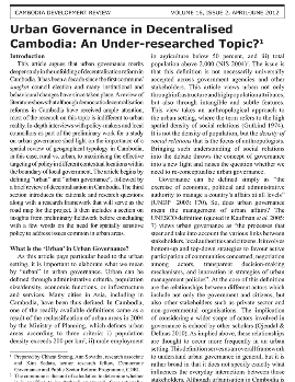 Urban Governance in Decentralised Cambodia: An Under-researched Topic?