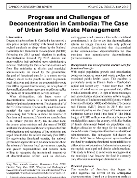 Progress and Challenges of Deconcentration in Cambodia: The Case of Urban Solid Waste Management
