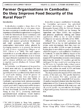 Farmer Organisations in Cambodia: Do they Improve Food Security of the Rural Poor?