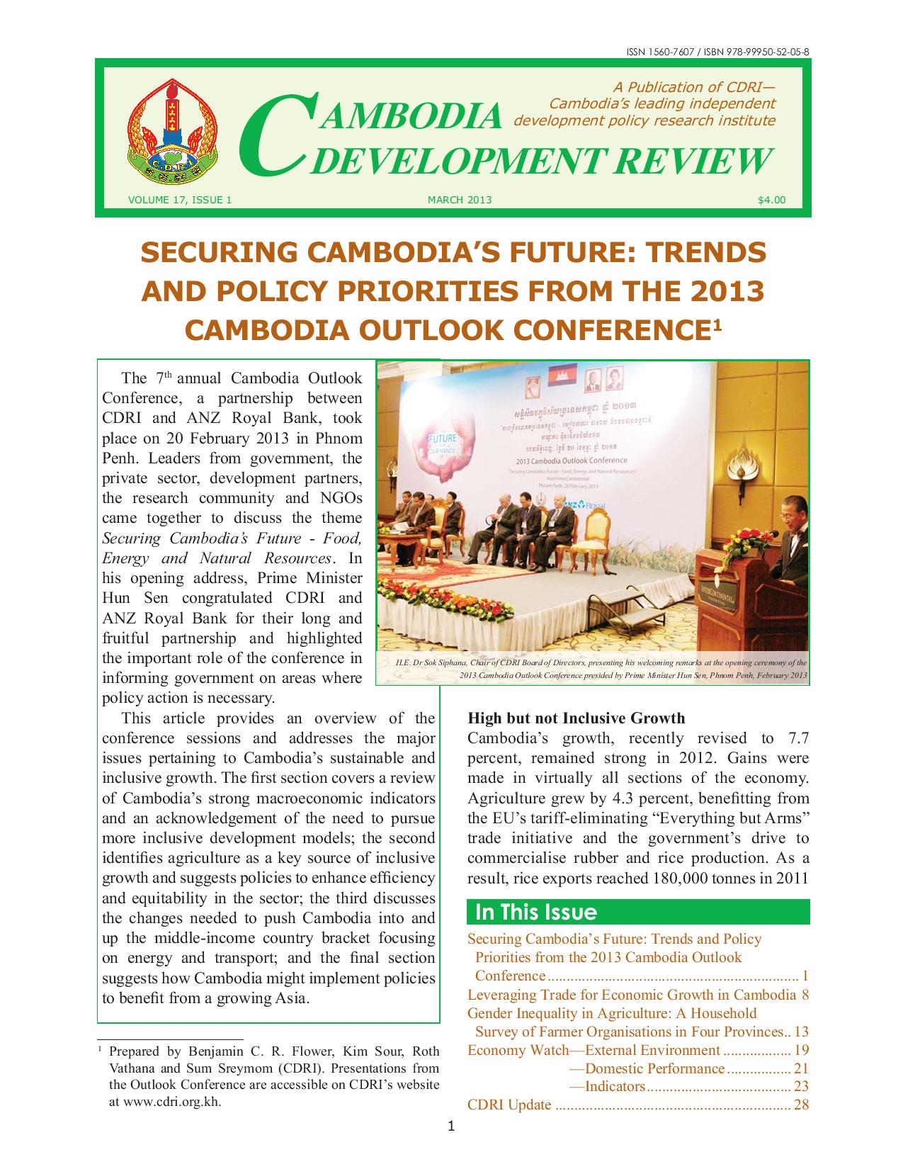 Securing Cambodia’s Future: Trends and Policy Priorities from the 2013 Cambodia Outlook Conference