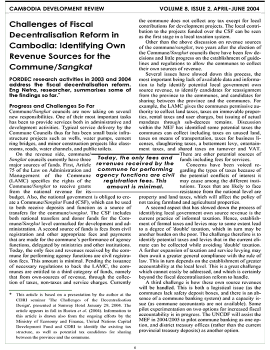 Challenges of Fiscal Decentralisation Reform in Cambodia: Identifying Own Revenue Sources for the Commune/Sangkat
