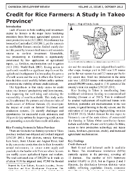 Credit for Rice Farmers: A Study in Takeo Province