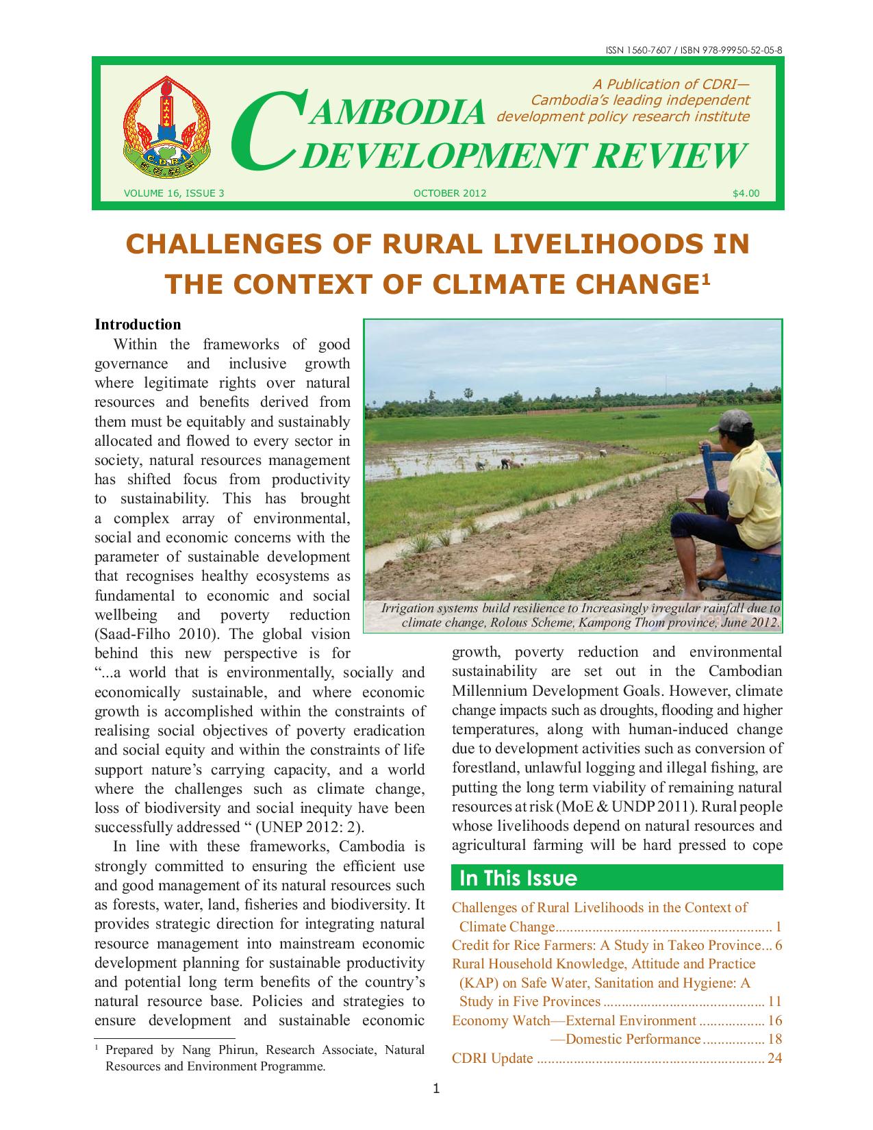Challenges of Rural Livelihoods in the Context of Climate Change