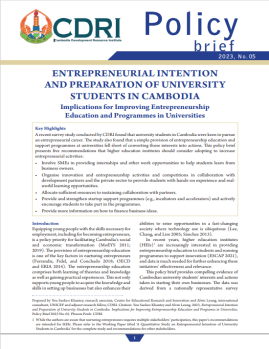 Entrepreneurial Intention and Preparation of University Students in Cambodia: Implications for Improving Entrepreneurship Education and Programmes in Universities