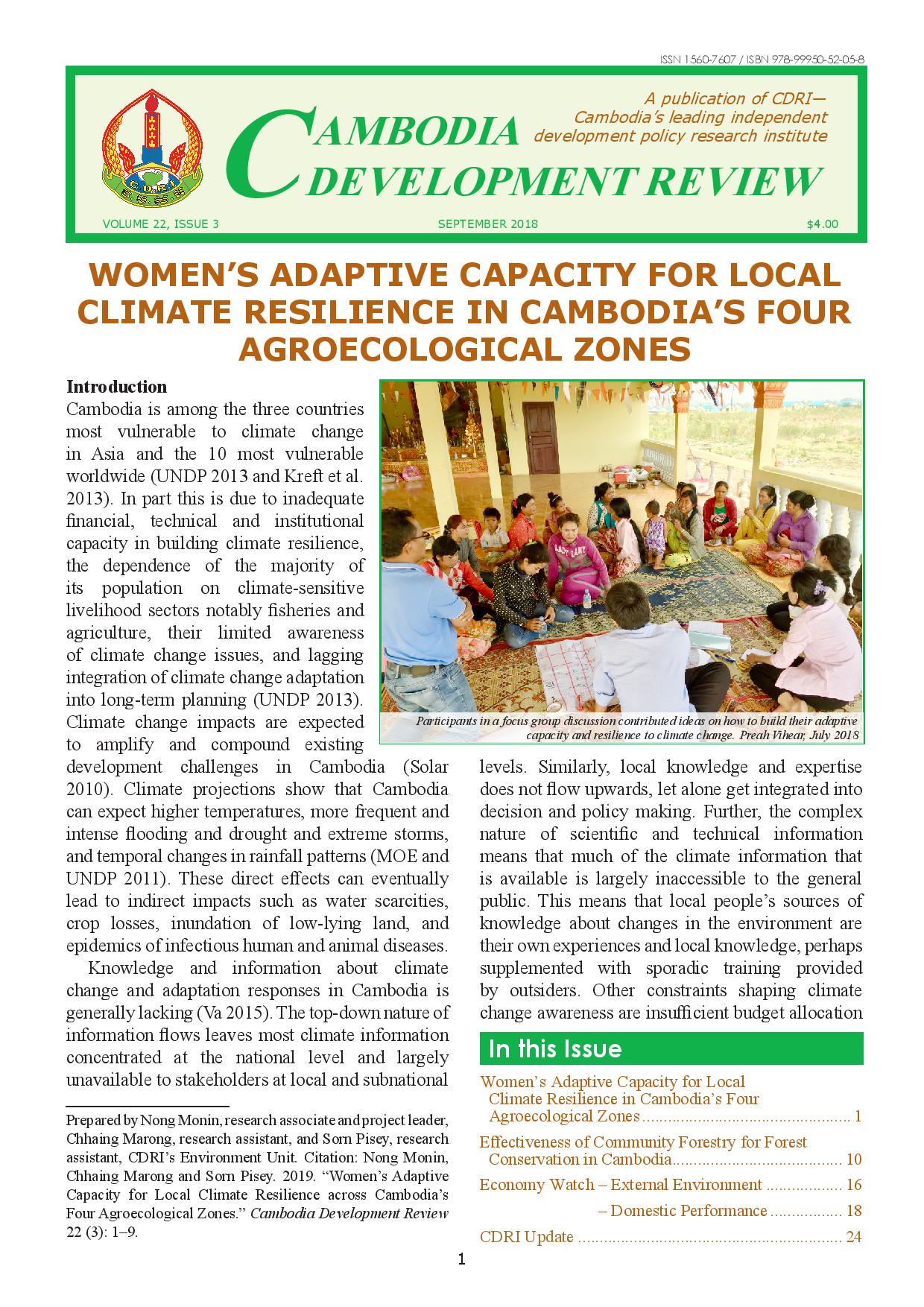 Women’s Adaptive Capacity for Local Climate Resilience in Cambodia’s Four Agroecological Zones