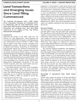 Land Transactions and Emerging Issues Since Land Titling Commenced