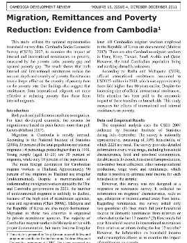Migration, Remittances and Poverty Reduction: Evidence from Cambodia