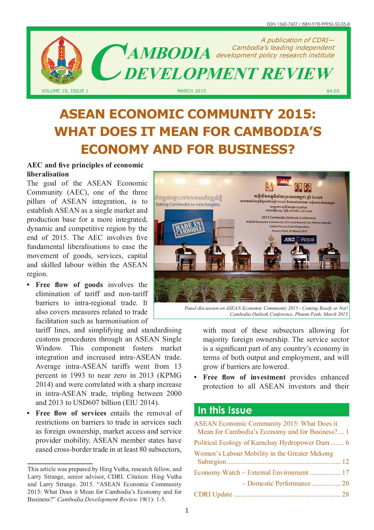 ASEAN Economic Community 2015: What Does It Mean for Cambodia’s Economy and for Business?