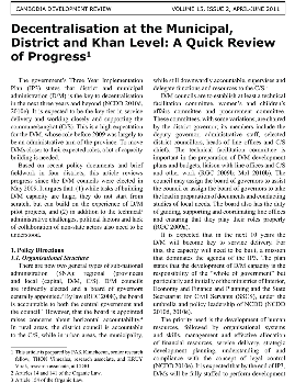 Decentralisation at the Municipal, District and Khan Level: A Quick Review of Progress1