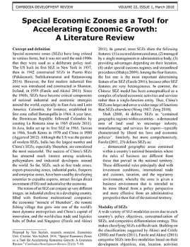 Special Economic Zones as a Tool for Accelerating Economic Growth: A Literature Review