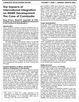 The Impacts of International Integration on MSME Development: The Case of Cambodia