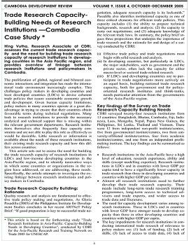 Trade Research Capacity- Building Needs of Research Institutions —Cambodia Case Study *
