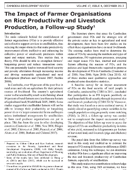 The Impact of Farmer Organisations on Rice Productivity and Livestock Production, a Follow-up Study