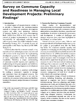 Survey on Commune Capacity and Readiness in Managing Local Development Projects: Preliminary Findings