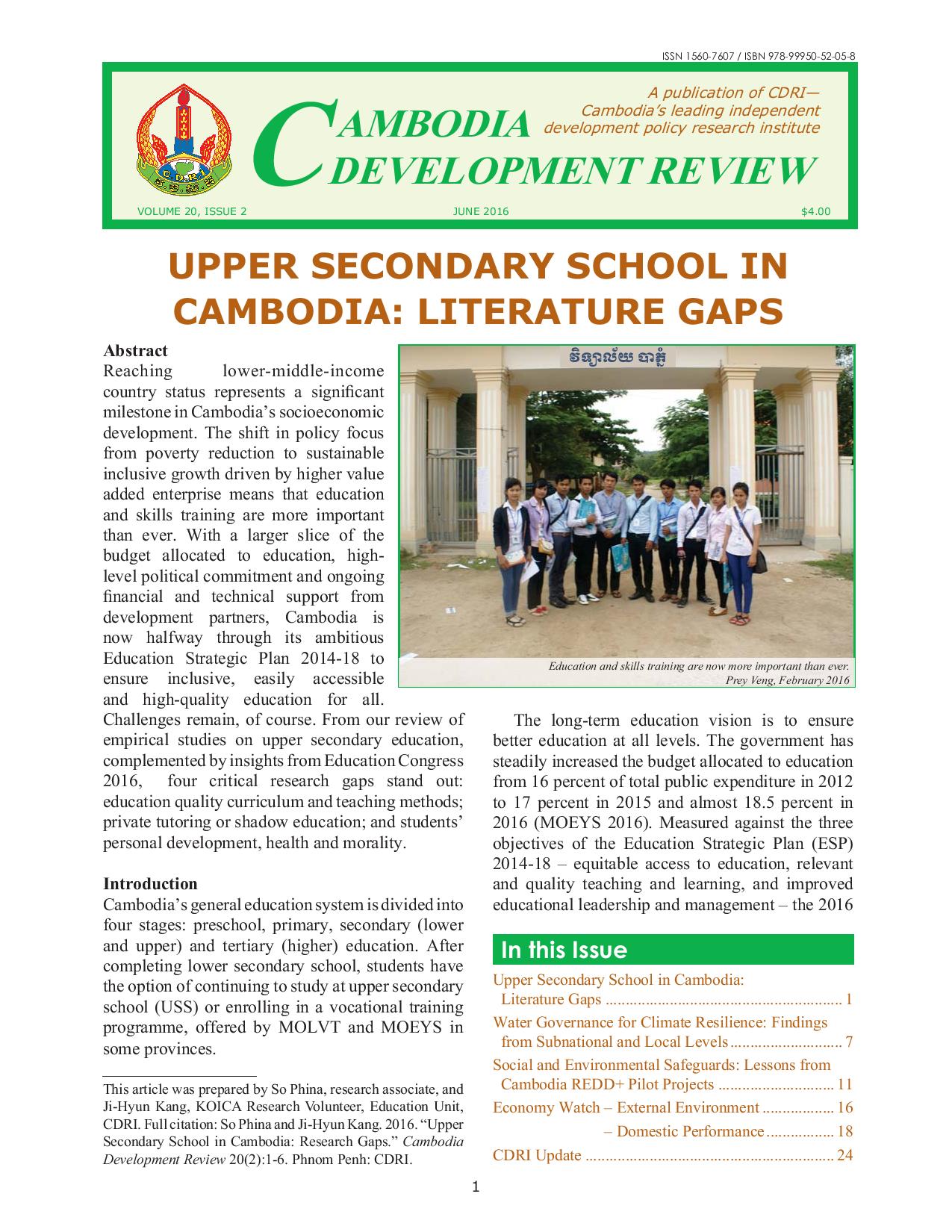 Upper Secondary School in Cambodia: Literature Gaps