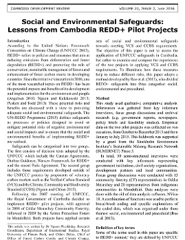 Social and Environmental Safeguards: Lessons from Cambodia REDD+ Pilot Projects