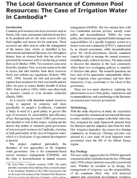 The Local Governance of Common Pool Resources: The Case of Irrigation Water in Cambodia*